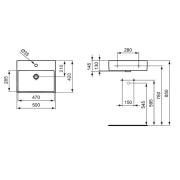 Umyvadlo Ideal Standard Strada 50x42 cm otvor pro baterii uprostřed K077701. technický nákres 