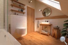 Koupelna Ragno Brick Glossy - SIKO-koupelna-podkrovni-v-drevenem-provedeni-se-zlatymi-doplnky-s-vanou-serie-Brick-Glossy-002