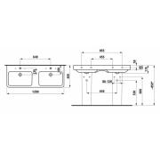 Dvojumyvadlo Laufen Pro S 120x46 cm, 130x46 cm dva otvory pro baterii. technický nákres 