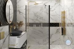 Koupelna Geotiles Aurora. SIKO-koupelna-v-mramoru-v-cernem-a-zlatem-provedeni-s-cernym-walk-in-serie-Aurora-001