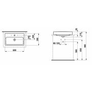 Umyvadlo na desku Laufen Pro 60x38 cm otvor pro baterii uprostřed H8129534001041. Technický nákres 