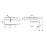 Umyvadlo Ideal Standard Strada 71x42 cm otvor pro baterii uprostřed K078201. technický nákres&nbsp;