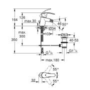 Bidetová baterie Grohe Eurosmart New s výpustí chrom 32929002. Technický nákres 