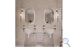 Koupelna Ravak. SIKO-koupelna-terrazzo-v-minimalismu-v-bile-a-bezove-se-stojici-vanou-Ravak-001