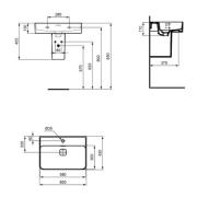 Umyvadlo Ideal Standard Strada II 60x43 cm otvor pro baterii uprostřed T300001. technický nákres&nbsp;