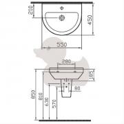 Umyvadlo Vitra S50 55x45 cm otvor pro baterii uprostřed 5301-003-0001 (Technický nákres)