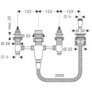 Podomítkové těleso Hansgrohe bez baterie 13244180. Technický nákres 