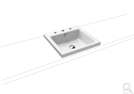 Umyvadlo na desku Kaldewei Puro 3153 46x46 cm alpská bílá tři otvory pro baterii 900306033001. obr. 1