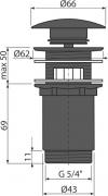 Výpust umyvadlová Alcaplast CLICK/CLACK 5/4" celokovová s přepadem, velká zátka černá A392BLACK (obr. 2)