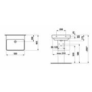 Umyvadlo Laufen Pro S 55x46,5 cm, 60x46,5 cm, 70x46,5 cm bez otvoru pro baterii. technický nákres 1 