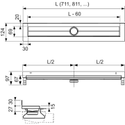 Sprchový žlab Tece Drainline 65, 75, 90, 95, 115, 150 cm nerez lesk. Technický nákres&nbsp;