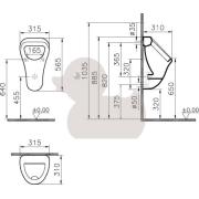 Pisoár závěsný Vitra Urinal zadní odpad VITPIS. Technický nákres (VITRA urinál)
