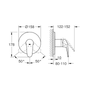 Sprchová baterie Grohe Eurostyle bez podomítkového tělesa chrom 24046003. Technický nákres 