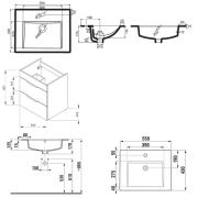 Koupelnová skříňka s umyvadlem Jika Plan 55x44,1x62,2 cm dub H4536121763021. Technický nákres 