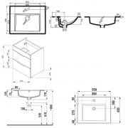 Koupelnová skříňka s umyvadlem Jika Plan 55x44,1x62,2 cm dub H4536121763021 (Technický nákres)