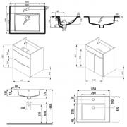 Koupelnová skříňka s umyvadlem Jika Cube 55x43x62,2 cm dub tmavý H4536111763021 (Technický nákres 2)