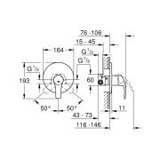 Sprchová baterie Grohe Eurosmart New včetně podomítkového tělesa chrom 33556002. Technický nákres 