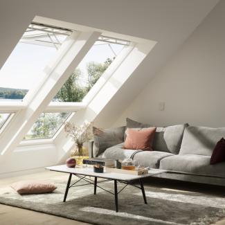 Systém VELUX ACTIVE with NETATMO - Panoramatický výhled  - Možnost otevření až do úhlu 45° poskytuje dokonalý panoramatický výhled kombinovaný s pohodlím elektrického ovládání.