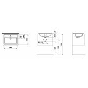 Zápustné umyvadlo Laufen Pro S 56x44 cm otvor pro baterii uprostřed H8189634001041. Technický nákres 
