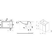 Koupelnová skříňka s umyvadlem Jika Cube 50,5x34x62,2 cm bílá H4536411763001. Technický nákres