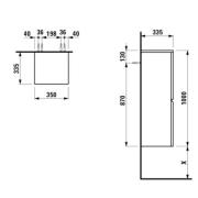 Koupelnová skříňka nízká Laufen Pro 100x33,5x35 cm wenge H4831110954231. Technický nákres 