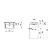 Umývátko Laufen Pro S 45x34 cm otvor pro baterii uprostřed H8169610001041. Technický nákres 