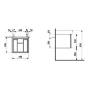 Koupelnová skříňka pod umyvadlo Laufen Pro 47x45x39 cm bílá lesk, wenge dřevodekor. Technický nákres&nbsp;