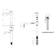 Vysoká umyvadlová baterie WF Industrial bez výpusti olejem gumovaný bronz SIKOBWFS285. Technický nákres&nbsp;
