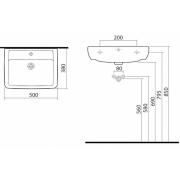 Nábytkové umyvadlo Kolo Rekord 50x38 cm otvor pro baterii uprostřed K91952000. Technický nákres 1&nbsp;