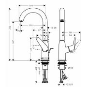 Umyvadlová baterie Hansgrohe HG288 s otočným raménkem chrom SIKOBHGN280. Technický nákres&nbsp;
