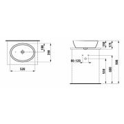 Umyvadlo na desku Laufen Pro 52x39 cm bez otvoru pro baterii H8129644001091. Technický nákres 