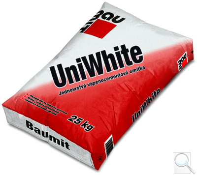 Vápenocementová omítka UniWhite Baumit. 