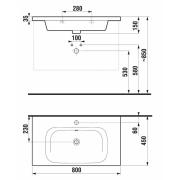 Umyvadlo Jika Mio-N 80x45 cm otvor pro baterii uprostřed H8127160001041. Technický nákres&nbsp;