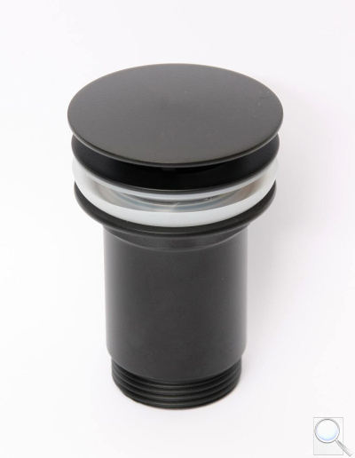 Výpust umyvadlová průtočná Alcaplast 5/4" celokovová, velká zátka, černá A396Black. obr. 1