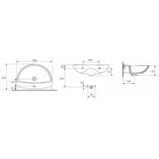 Umyvadlo S-Line Pro 58,5x42,5 cm otvor pro baterii uprostřed SIKOSSLPRO6042. Technický nákres 2