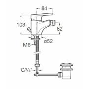 Bidetová baterie Roca Anara s výpustí chrom A5A601BC0K. Technický nákres&nbsp;