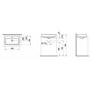 Umyvadlo na desku Laufen Pro 60x38 cm otvor pro baterii, bez přepadu H8129530001561. Technický nákres 