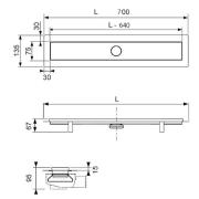 Sprchový žlab Tece Linus 64 cm, 74 cm, 90 cm nerez lesk. Technický nákres 1&nbsp;