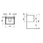 Koupelnová skříňka pod umyvadlo Laufen Pro S 57x45x39 cm bílá lesk H4833710964751. technický nákres 