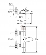 Termostat Grohe Grohtherm 800 s termostatickou baterií 150 mm chrom 34567000 (Technický nákres)