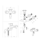 Vanová baterie WF Industrial se sprchovým setem 150 mm olejem gumovaný bronz SIKOBWFS223. Technický nákres&nbsp;