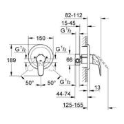 Sprchová baterie Grohe Euroeco včetně podomítkového tělesa chrom 32742000. Technický nákres 