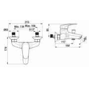 Vanová baterie Jika Deep bez sprchového setu 150 mm chrom H3211U70044001. Technický nákres&nbsp;