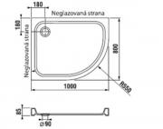 Sprchová vanička čtvrtkruhová Jika 100x80 cm keramika H8522110000001 (Technický nákres)