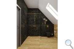 Koupelna Gold Nero podkrovní koupelna - SIKO-podkrovni-mramorova-cerna-drevena-koupelna-s-walk-in-serie-nero-gold-01