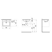 Zápustné umyvadlo Laufen Pro S 56x44 cm otvor pro baterii uprostřed H8189630001041. Technický nákres 