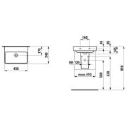 Umývátko Laufen Pro S 45x34 cm bez otvoru pro baterii H8159610001091. Technický nákres