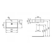 Umyvadlo na desku Ideal Standard Strada 60x42 cm otvor pro baterii uprostřed K078101. technický nákres 