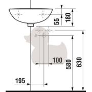Rohové umývátko Jika Deep 45x46 cm otvor pro baterii uprostřed H8166120001041. Technický nákres 1 