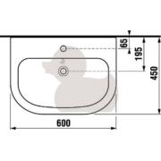 Umyvadlo Jika Deep 60x45 cm otvor pro baterii uprostřed H8126130001041. Technický nákres 1 